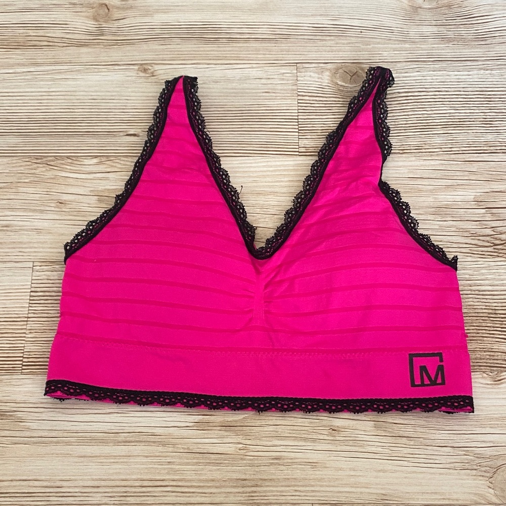 Maidenform Hot Pink Sports Bra / Soft Bra with Black Lace Trim